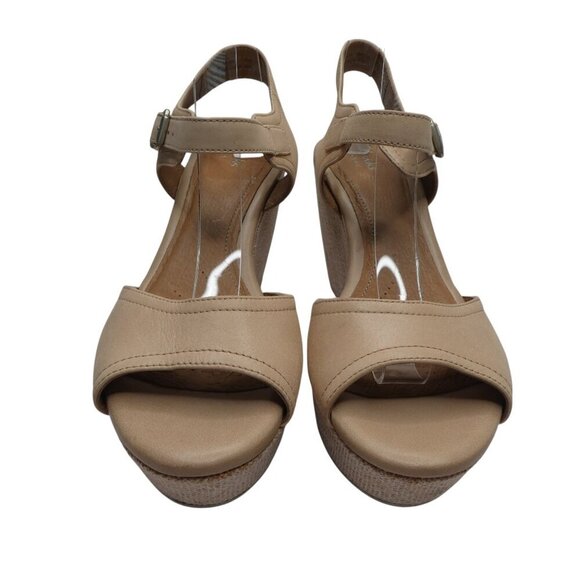 Clarks Nadine Lola Beige Leather Open Toe Wedge Heel Sandals Womens 7.5 - Picture 5 of 12